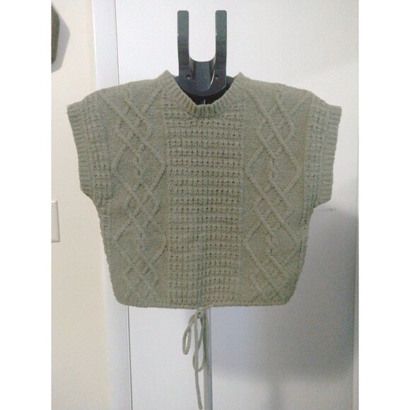 Women's Hippie Rose Crop Sweater * size SMALL * short sleeve green - Picture 1 of 7